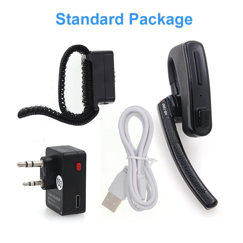 2PCS Walkie Talkie Handsfree Bluetooth PTT Earpiece Wireless Headphone/Headset For Phone/BaoFeng / Kenwood K Radio Moto Bike