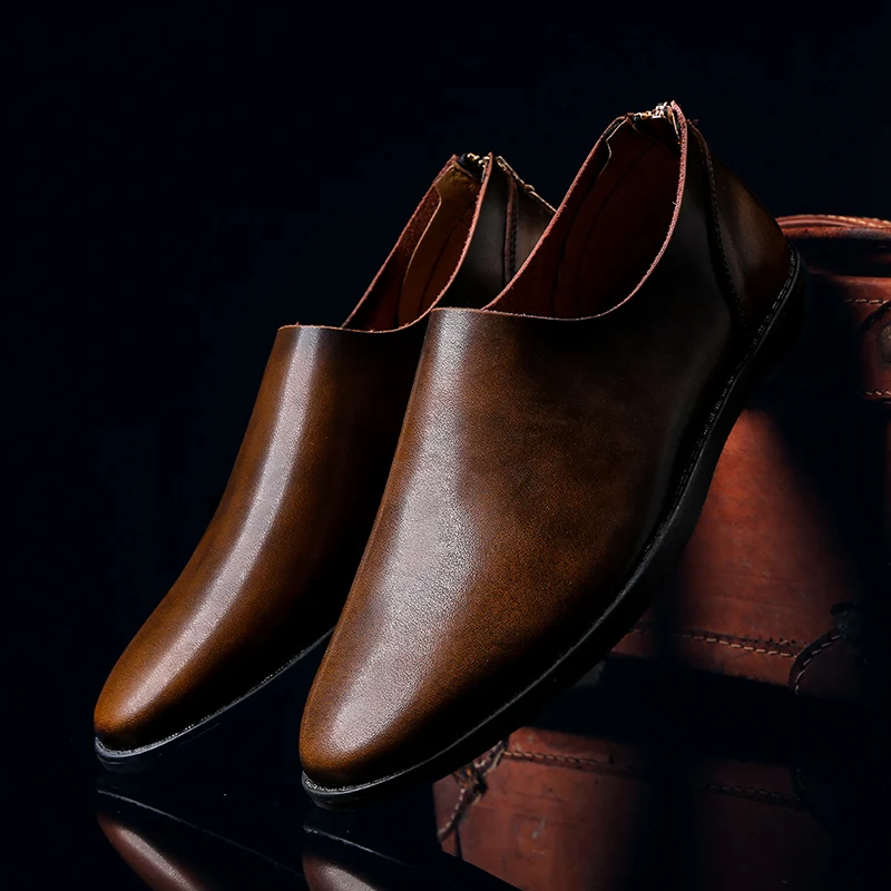 Мужские мокасины из натуральной кожи на плоской подошве без застежки | Обувь