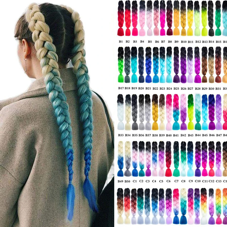 Омбре Джамбо синтетические плетеные волосы 24 дюйма косы розовый блонд зеленый