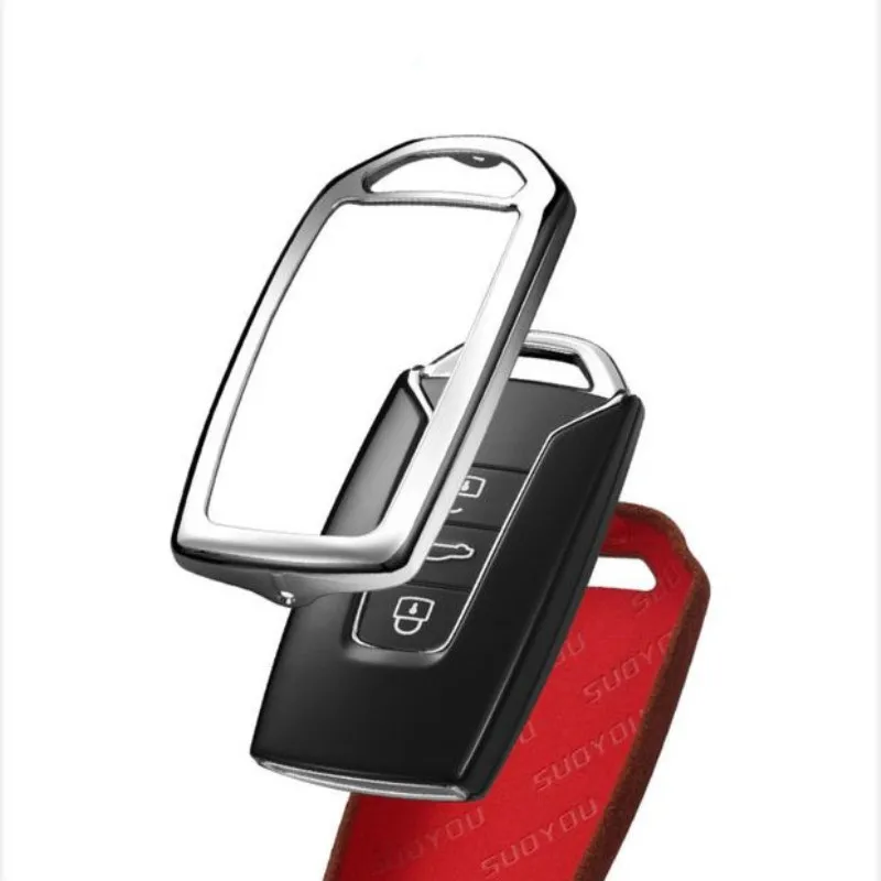 

Case Key Cover Genuine Leather Galvanized Alloy for volkswagen vw touareg 2018 2019 Car Key bag