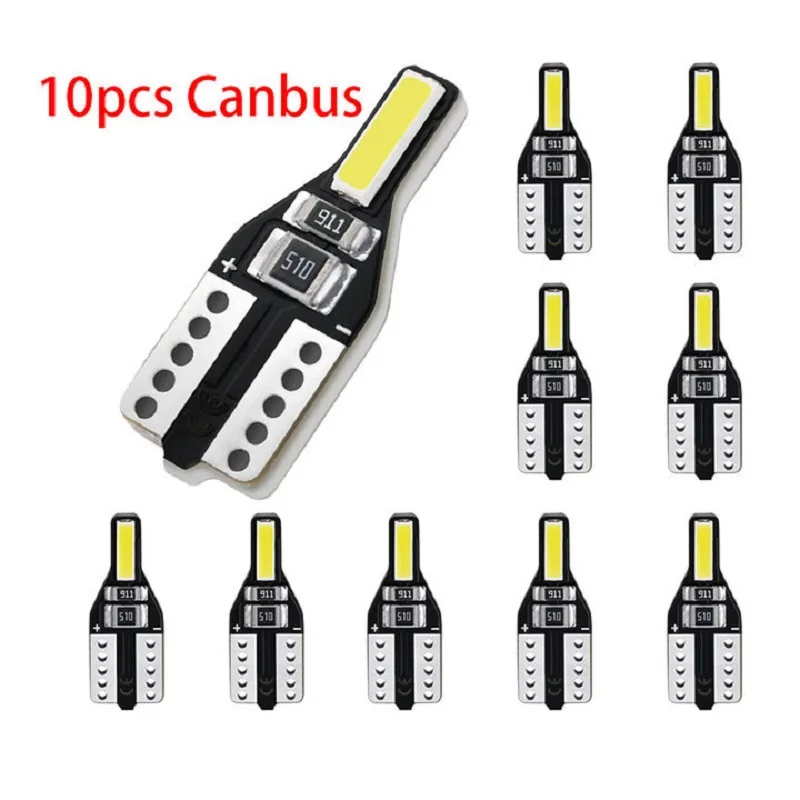 

10PCS T10 Led Canbus W5W Led Bulb 7020 2SMD Interior Light 194 168 Car Reading With Light Instrument Plate Lamp 6000K Error Free