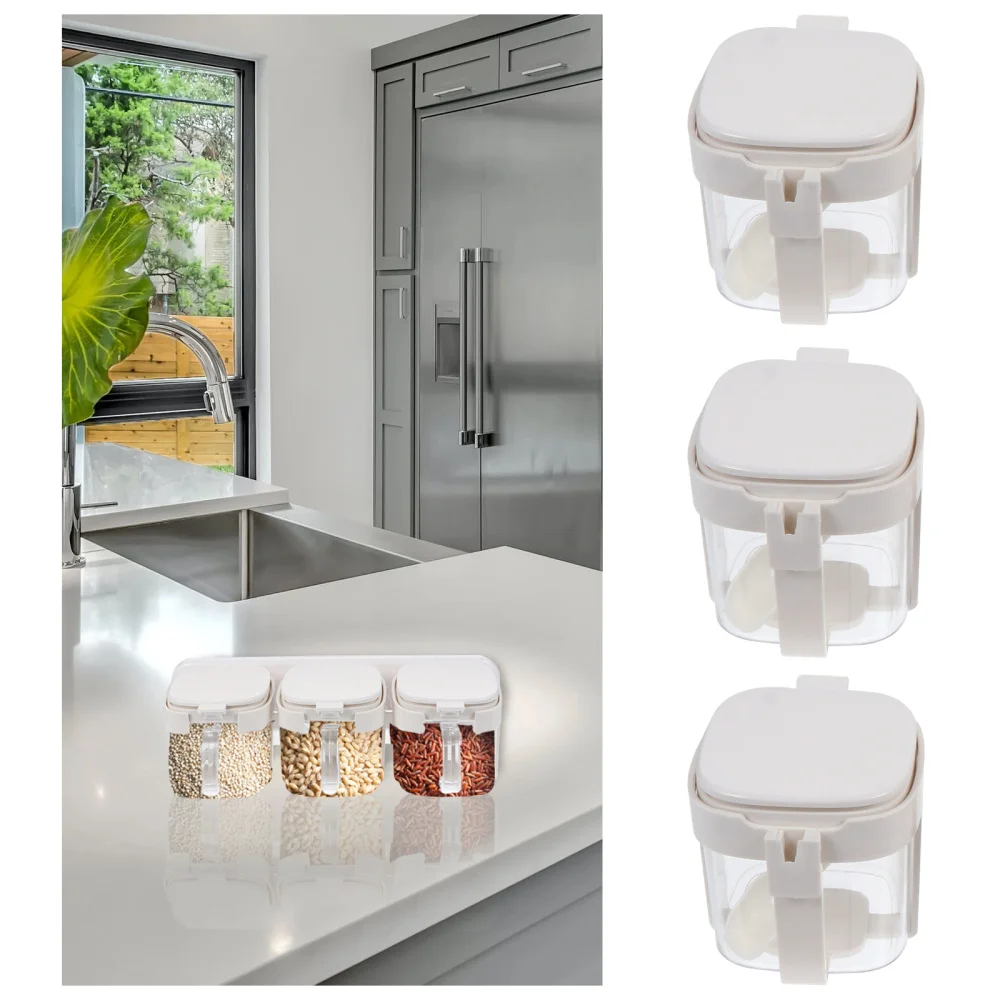 

3pcs Seasoning Jars Spice Boxes with 3 Spoons and Wall Hanging Punch Free Rack