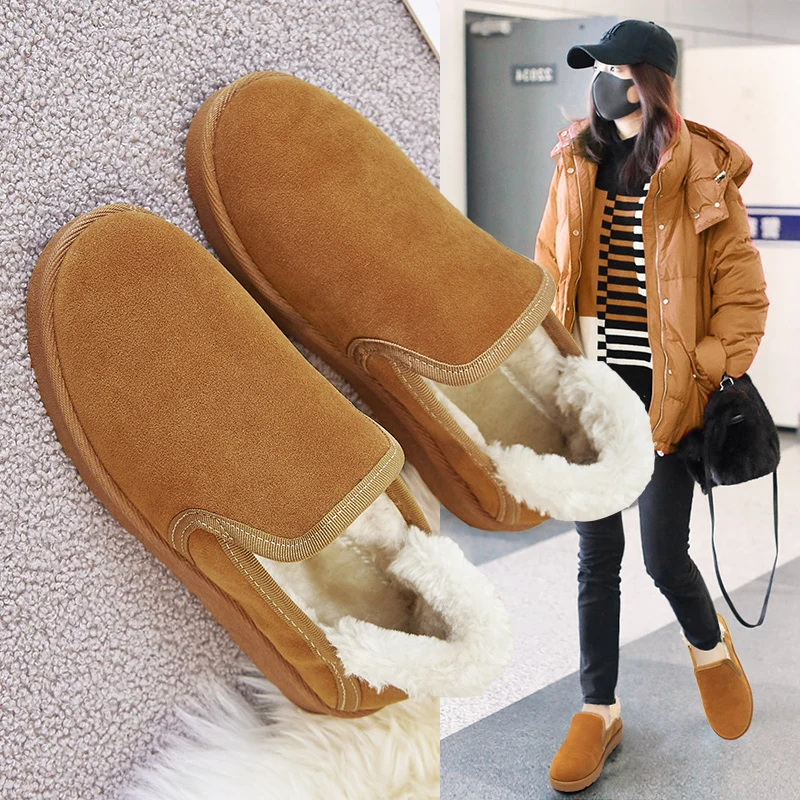 Женские ботинки водонепроницаемые зимние теплые меховые ботильоны домашняя