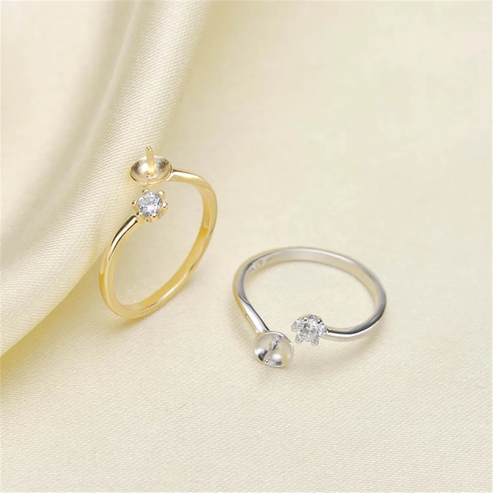 

DIY Pearl Accessory 925 Silver Adjustable Zircon Rings Settings Base Fit Half Hole 7-10mm Bead