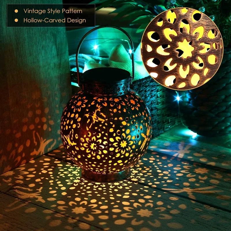 

2PCS Solar Lights Metal Solar Lantern Outdoor Hanging Solar Powered Waterproof LED Light With Handle Lighting For Yard