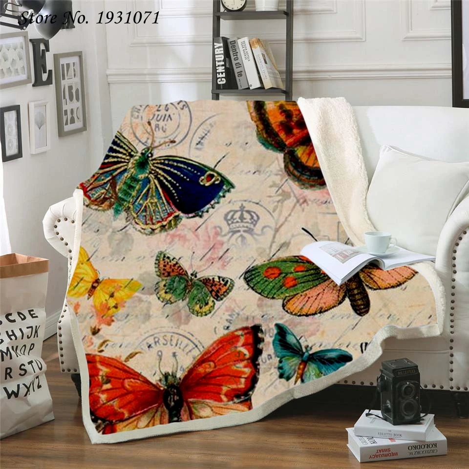 Одеяло с красочными бабочками и 3D принтом толстое покрывало для пешего туризма