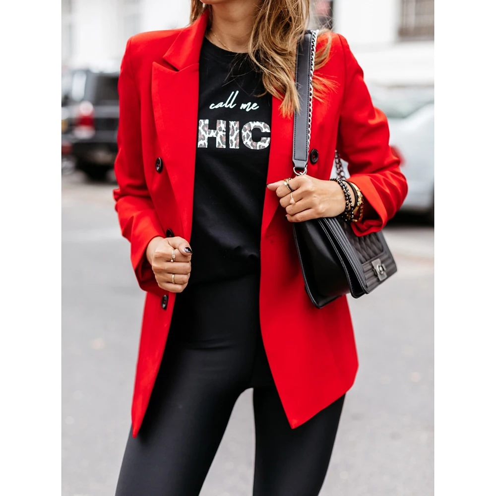 

Hot Sale Autumn And Winter Women New Style Solid Color Long-Sleeved Double-Breasted Button Suit Jacket