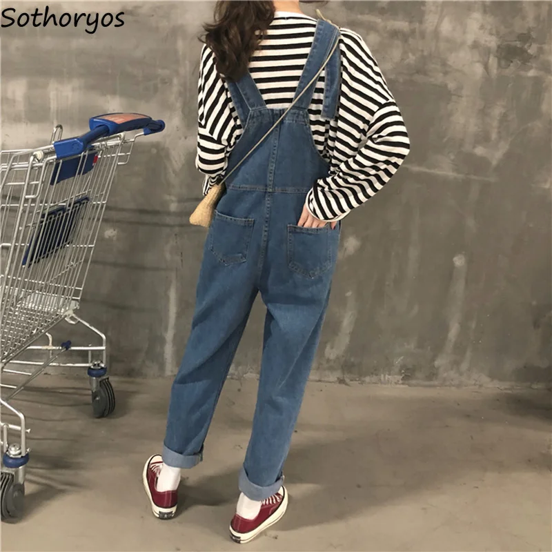 Комбинезоны женские прямые с карманами повседневные универсальные простые