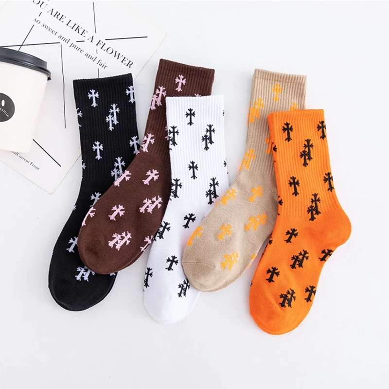 

1 Pair Crew Street Fashion Socks Spiny Crucifix Latin Cross Rood Cotton Gothic Elastic Punk Sock for Men Women Gifts calcetines