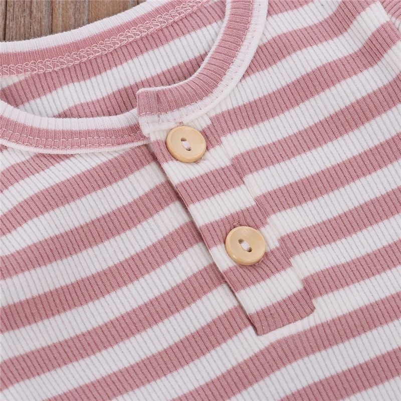 3 colors Newborn Ribbed Stripe Romper Infant Long Sleeve Round Neck Ruffle Jumpsuit Casual Style Playsuit 2020 |