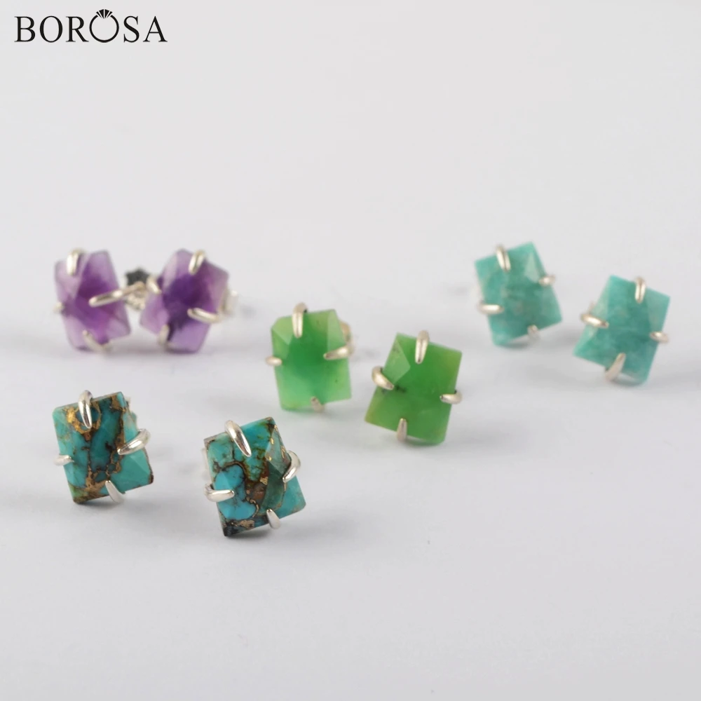 Женские серьги пусеты с лунным камнем BOROSA 5 пар сережек серебряным покрытием