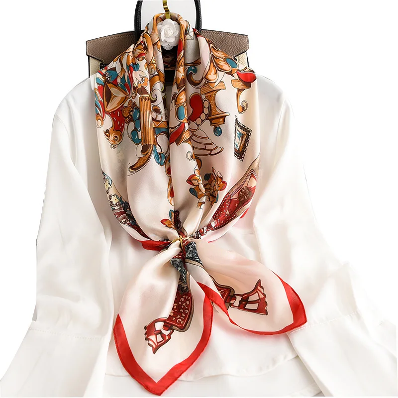 

2020 Fashion Scarves For Women Silk Satin Hijab Scarf Female 90*90cm Luxury Brand Square Shawl Headband New Scarfs Ladies Poncho