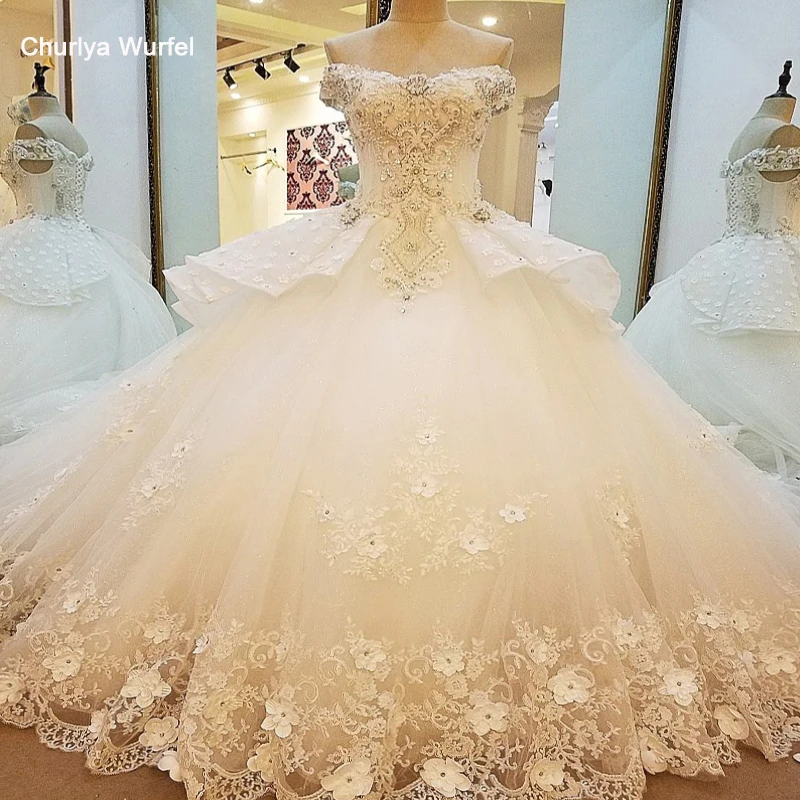 LS00081 свадебное платье с кружевомневесты цветок аппликации 3d плеча роскошь