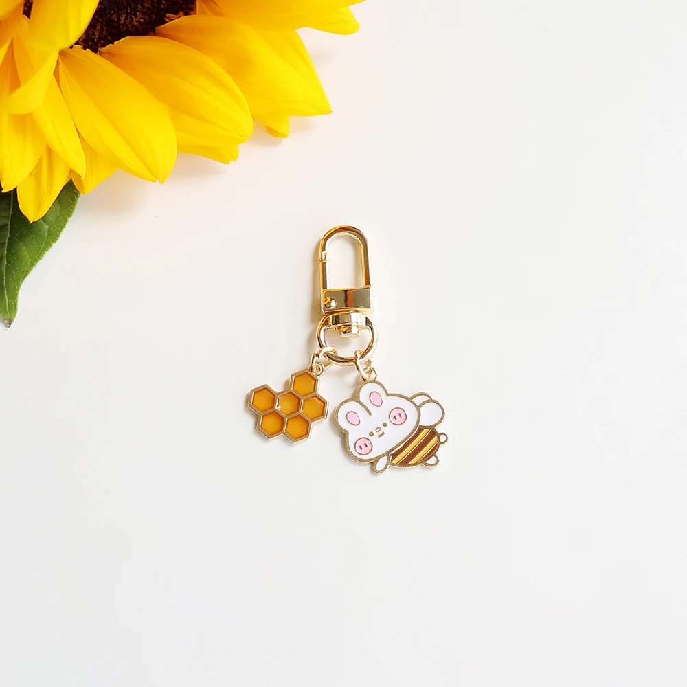 Брелок для ключей с изображением милой маленькой пчелы и цветка Подсолнух