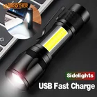 Светодиодный мини-фонарик с COB матрицей, 100000 люмен, перезаряжаемый фонарик для кемпинга, перезаряжаемый от USB, со встроенным аккумулятором, портативный