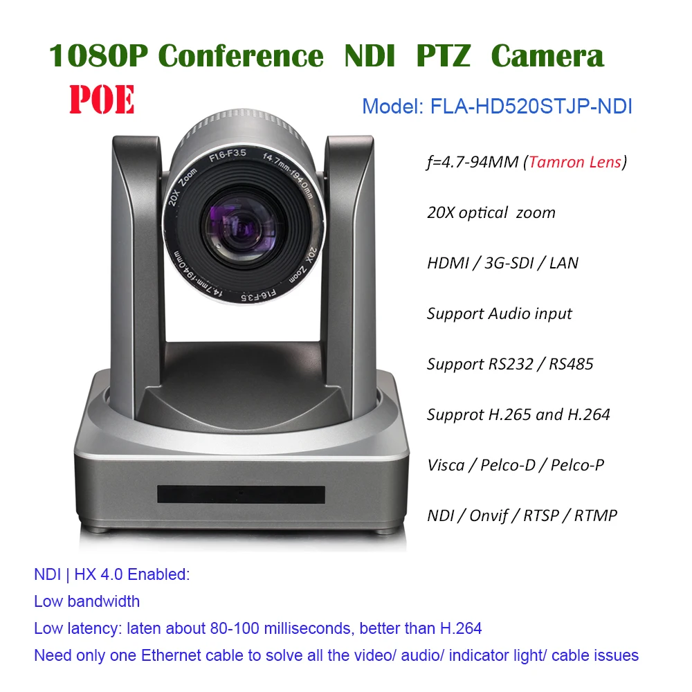 

Камера видеоконференции 2 МП PTZ 1080p NDI POE с одновременным потоковым HDMI и IP-потоком-серебристого цвета