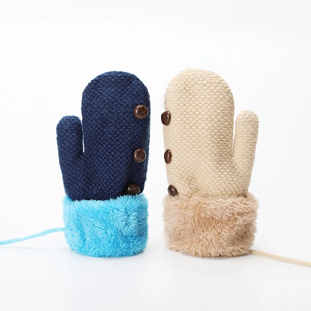 Детские перчатки теплые повязки на шею ногти плюшевые толстые одноцветные для