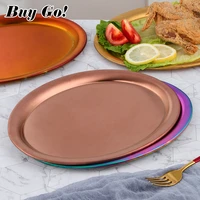 12pcs stainless steel dinner plates restaurant gold serving tray oval dessert cake snack dishes storage plate korean cutlery