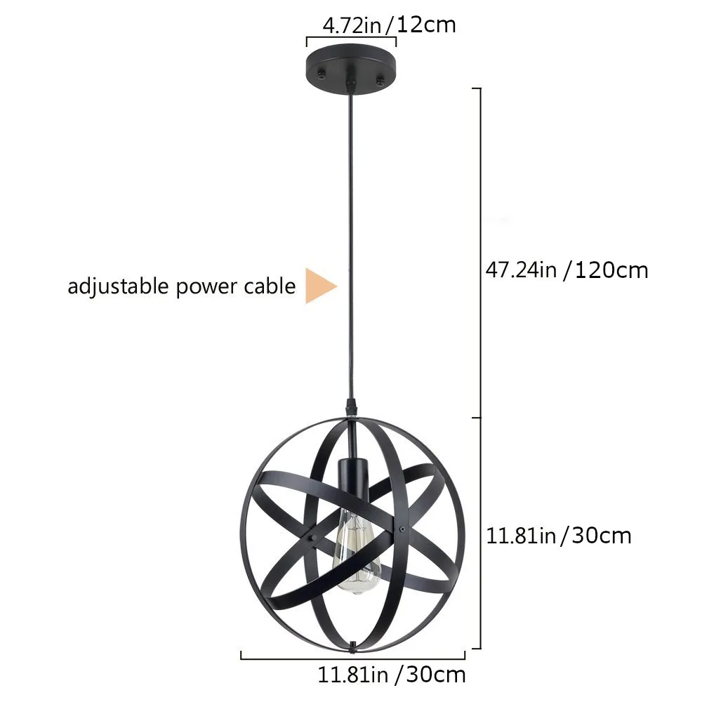 

Industrial Metal Spherical Pendant Lights Displays Changeable Hanging Light Fixture Home Decor Rustic Vintage Edison Cord Lamp