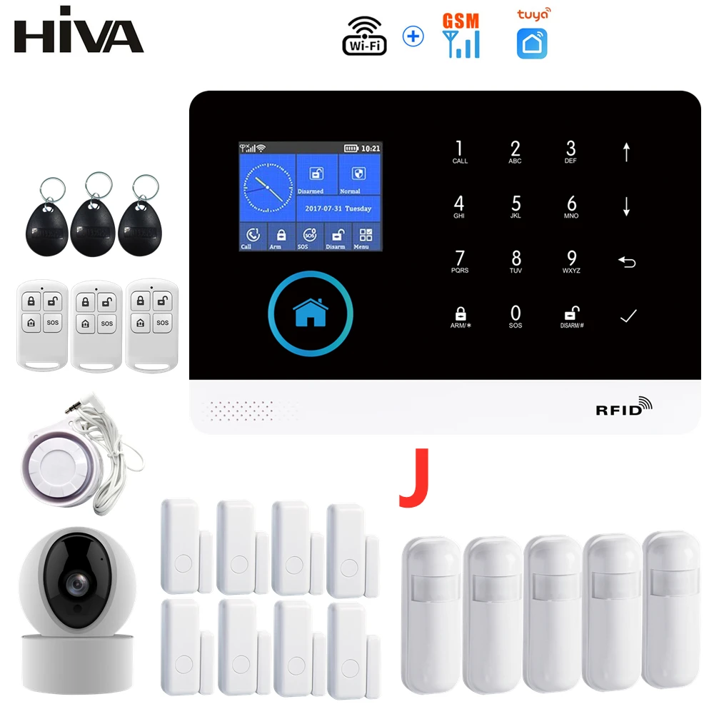 

Wireless WIFI GSM Home Security Alarm System with Tuya Smart Life APP PIR Motion Sensor IP Camera Compatible With Alexa & Google