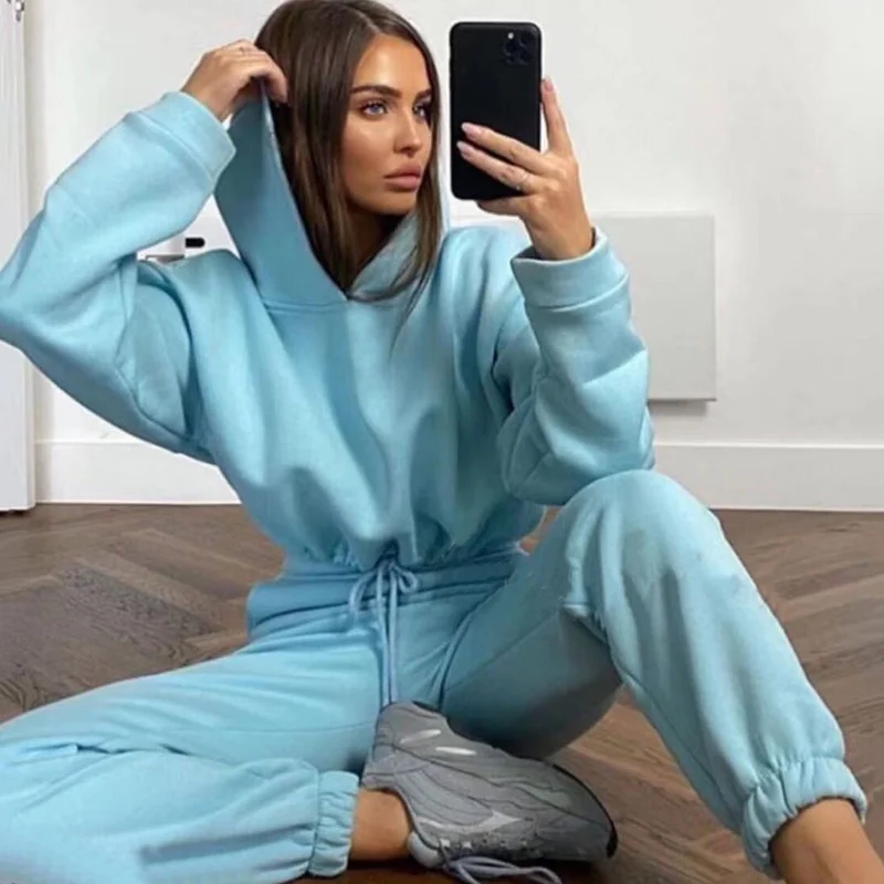 Однотонный Повседневный Спортивный костюм женский спортивный комплект из 2