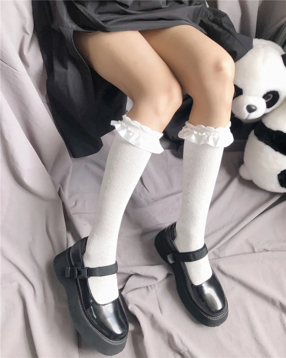 

White French Texture Satin Lace Lace Women's Tube Socks Comfortable Knee-length Cotton Sock Student Japanese Kawaii Sock Lolita