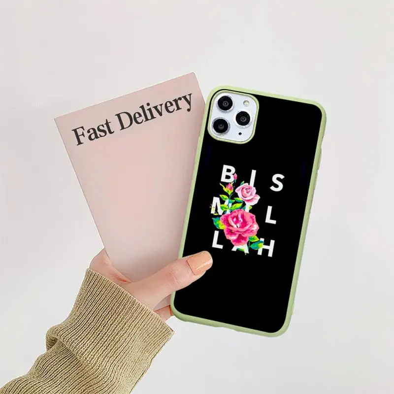 

Islamic Muslim Bismillah heart pink Phone Case Candy Color for iPhone 11 12 mini pro XS MAX 8 7 6 6S Plus X 5S SE 2020 XR