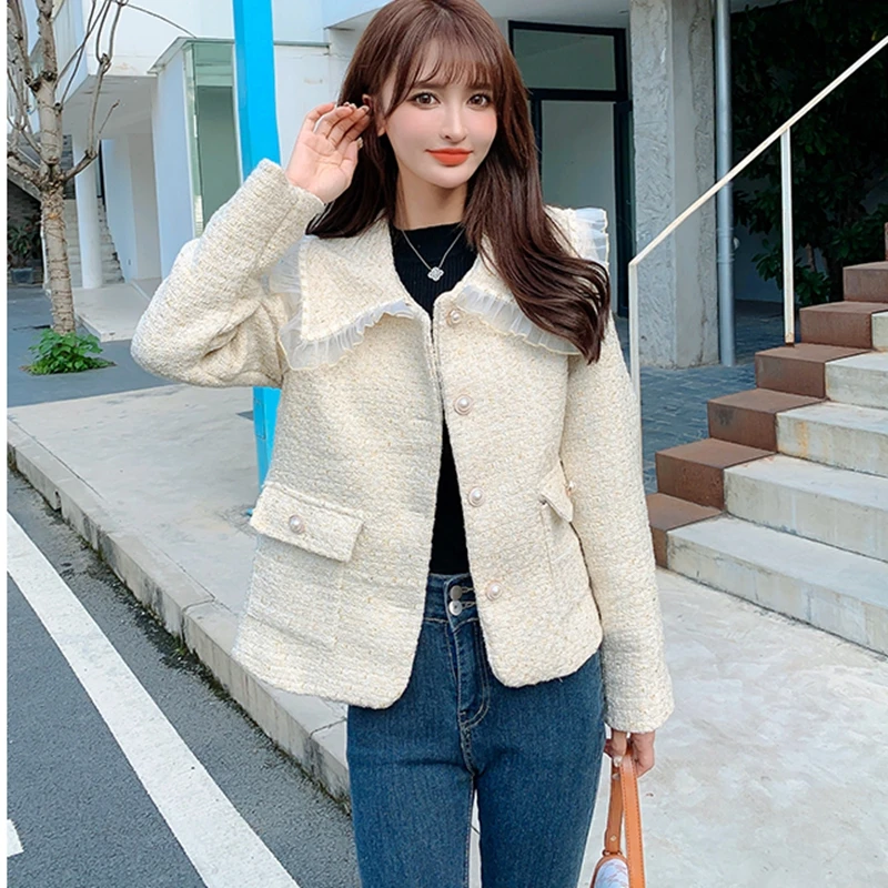 

Женский осенне-зимний Кардиган с оборками и отложным воротником