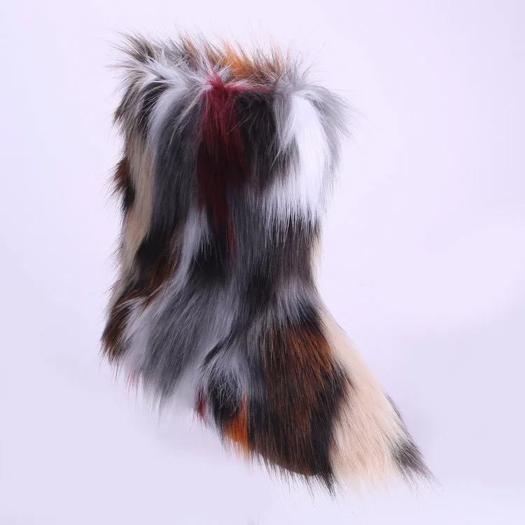 Зимние сапоги Женская теплая обувь из искусственного лисьего меха Новинка 2020