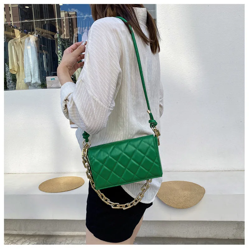 

Branded Women's Shoulder Bags 2021 Fashion Chains Design Handbag And Purses Luxury PU Leather Flap Crossbody Totes Bag Green New