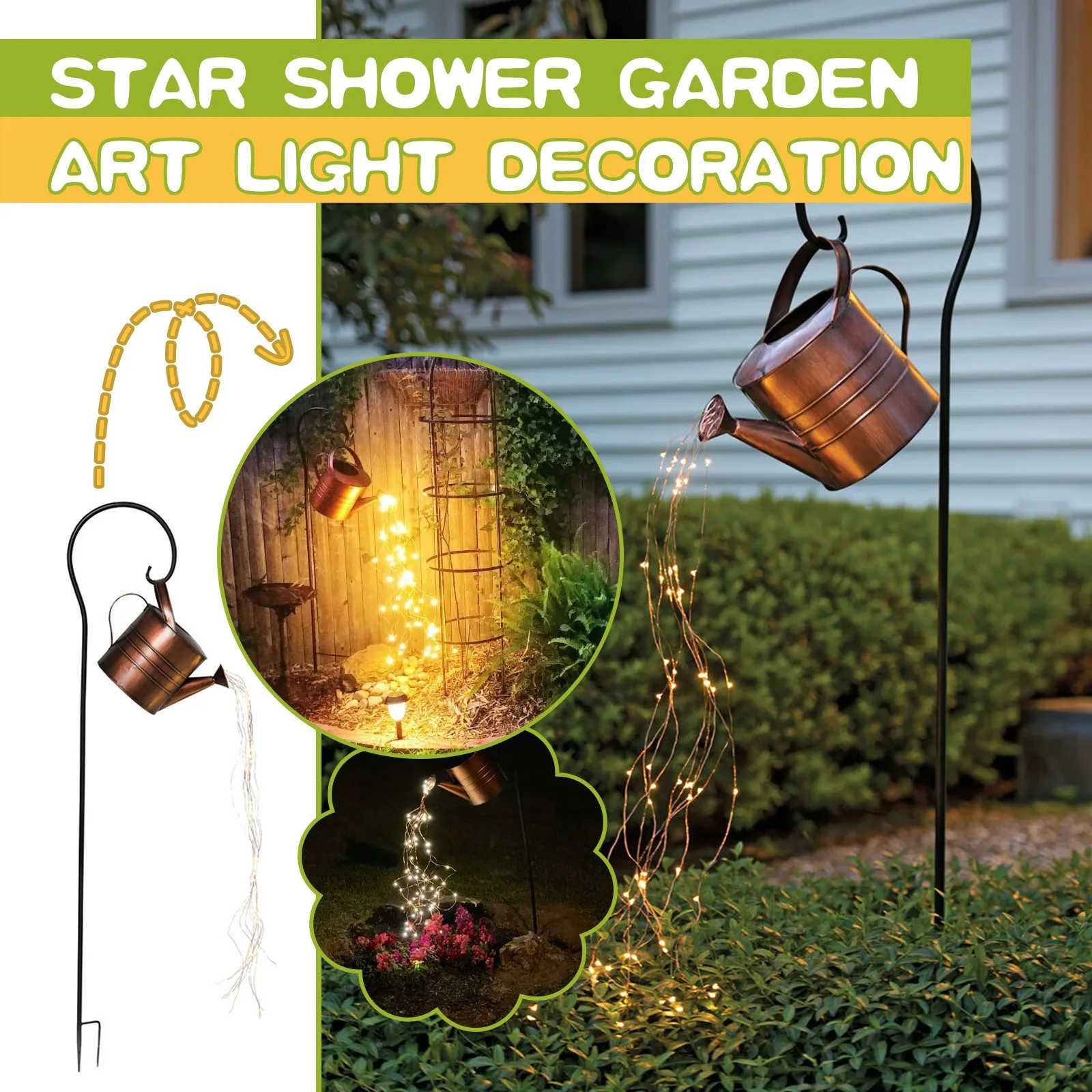 

Star Shower Garden Art Light Watering Can Lights Solar Waterfall Lights Outdoor Garden Decor LED Lamp Yard Romantic Decoration