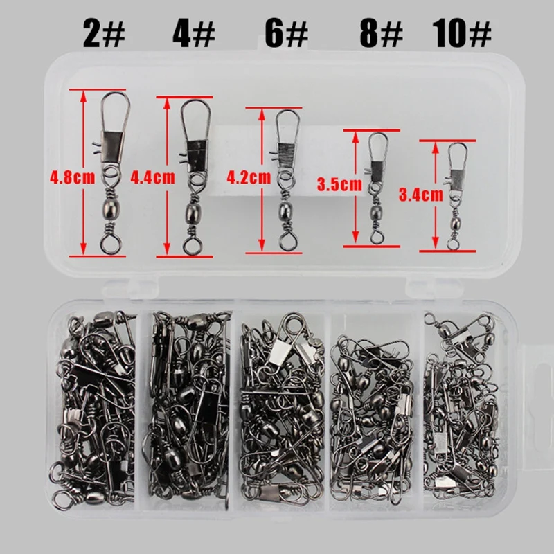 

ELOS-100 Pcs Fishing Swivel Copper Rolling Swivel Interlock Snap Lure Connectors Fishing Tackle Size 2,4,6,8,10