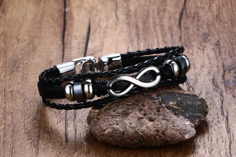 Черная Плетеная Подлинная нержавеющая сталь кожаные браслеты и обручи для
