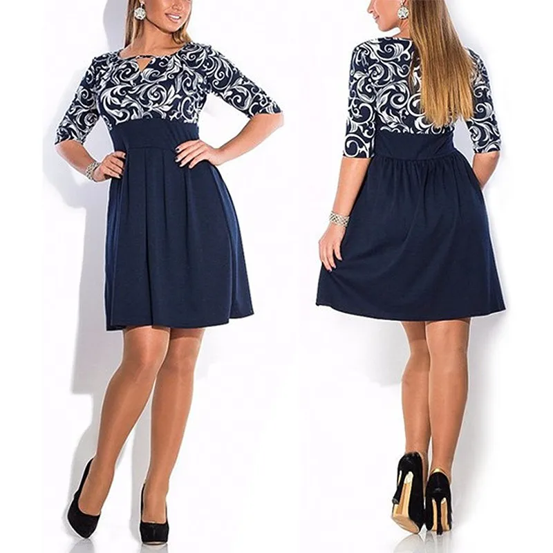 2020 женское модное коктейльное платье с круглым вырезом и принтом Клубная одежда