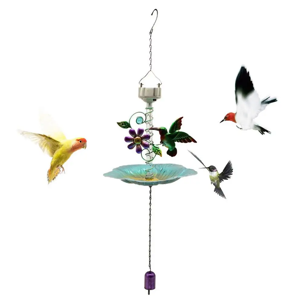 

Solar Powered Bird Feeder Light Waterproof Vintage Hanging Outdoor Solar Lamp Large Capacity LED Night Light Metal Art Tray