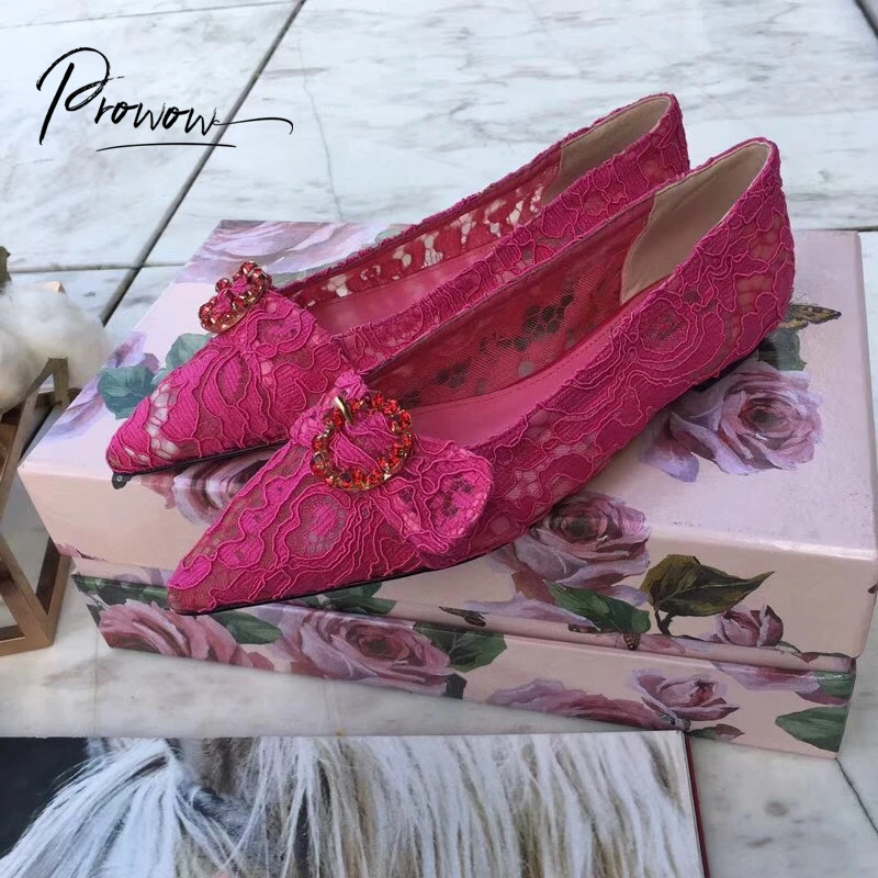 

Prowow Fashion Style Spring Summer Women Lace Flats Shoes Pointed Toe Slip On Women Casual Comfortable Flat Shoes Woman