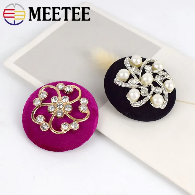 MEETEE 4 шт. 44 мм 2 вида цветов покрытая жемчугом ткань стразы металлические кнопки