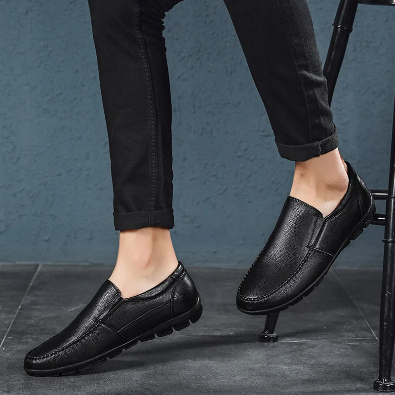 New Summer Men Shoes Casual Luxury Brand Genuine Leather Mens Loafers Moccasins Italian Breathable Slip on Boat | Обувь