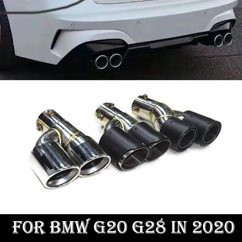 

1 Pair Stainless Steel Exhaust Tip Carbon Fiber Car Exhaust Muffler Tip BMW G20 G28 330i 325i 320i 3 Series 2020 Tailpipe Nozzle