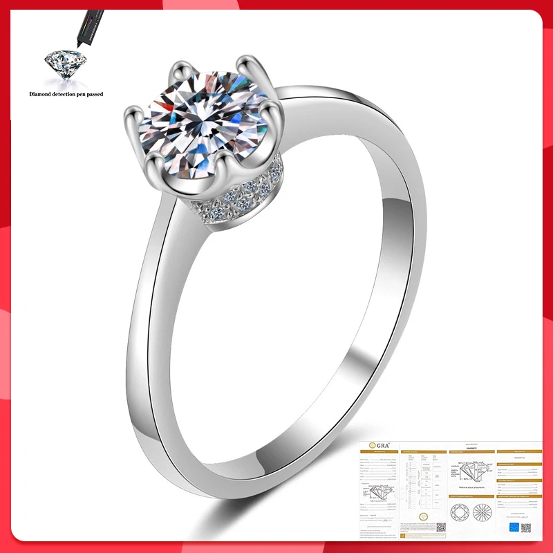 

Moissanite ring 100% S925 sterling silver bride wedding anniversary 1CT 2CT D color VVS1 quality ring Bulgarian ring