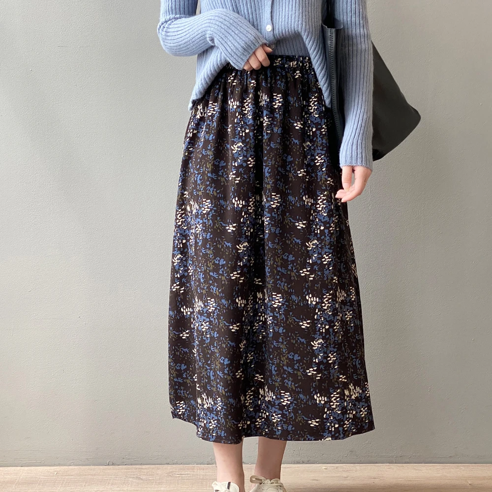 Женская шифоновая юбка с цветочным принтом Повседневная трапециевидная длинная