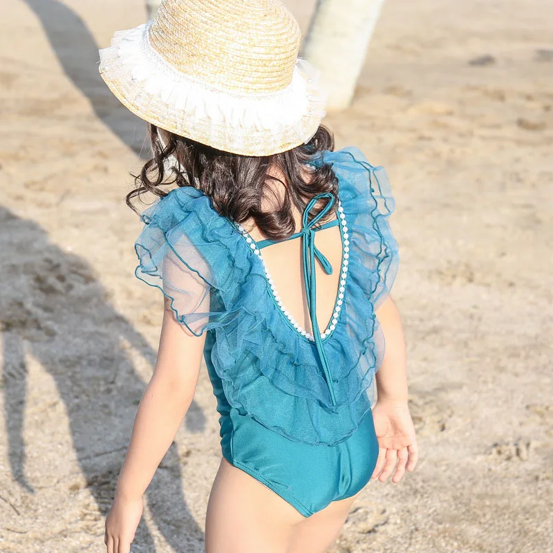 2019 новый милый детский купальник однотонный слитный для пляжа и спорта дайвинга