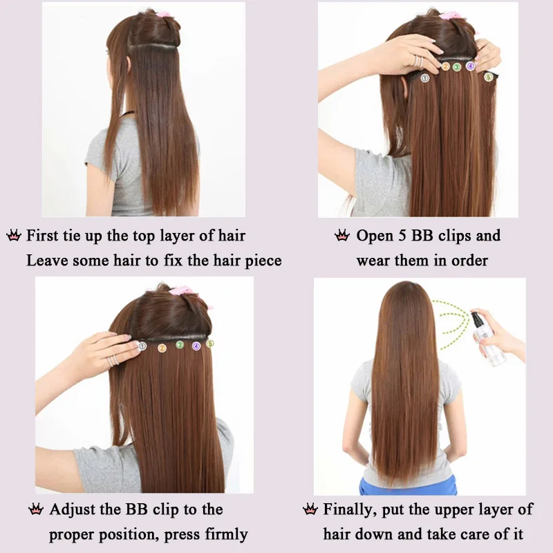 AILIADE Long wave 5 Clip In Hair Extensions Hairpieces Synthetic Natural Black to Grey Ombre Two Tones Fake | Шиньоны и парики