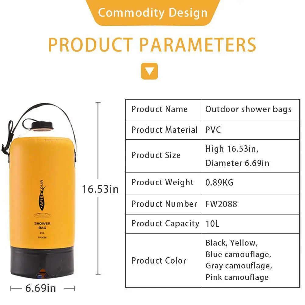 

10L Outdoor Shower Water Bag Inflatable Bath Bag With Foot Pump Portable Bathing Water Bag For Travel Camping Hiking Bathing New