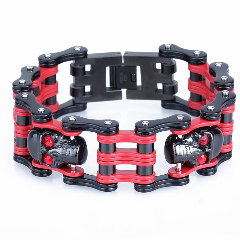 

Punk Biker Red Eyes Skull Bracelet 23cm Male Bicycle Bike Chain Bracelet Bangle Gothic Stainless Steel Men's Bracelet