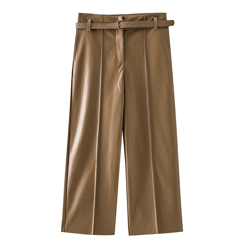 2019 осенние брендовые новые женские брюки из искусственной кожи с поясом и