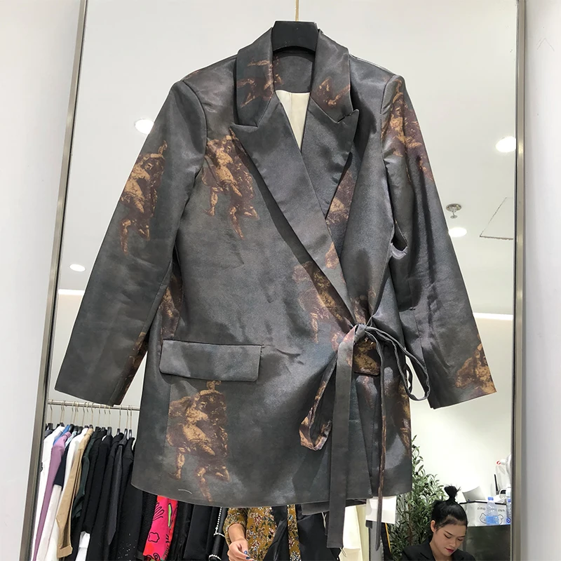 Женская куртка-кимоно в стиле Харадзюку винтажная куртка с масляным узором и