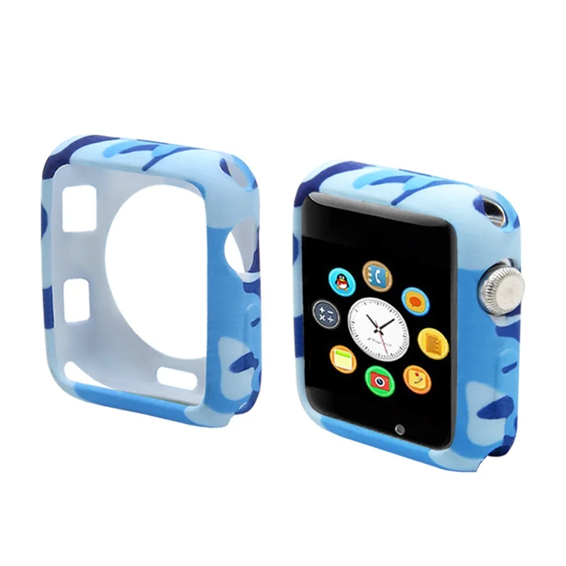 blue Камуфляжные часы Чехол для apple watch 3 2 1 чехол из мягкого ТПУ для наручных часов iwatch, 38, 42 мм, версия Бампер Защитный чехол рамка аксессуары для часов - Цвет: blue