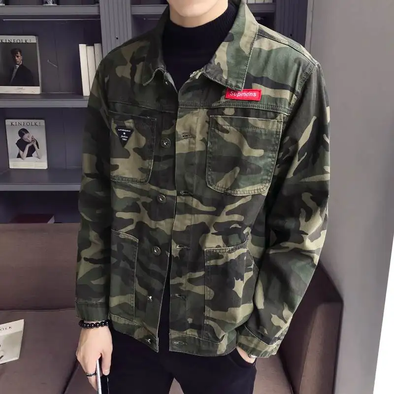 New 2020 autumn fashion camouflage denim jacket men plus size military army men jacket  jeans men jacket