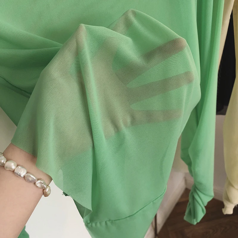 

GALCAUR Chic Style T Shirt For Women Turtleneck Long Sleeve Ruched Loose Solid Woven T Shirts Female 2020 Autumn Fashion New